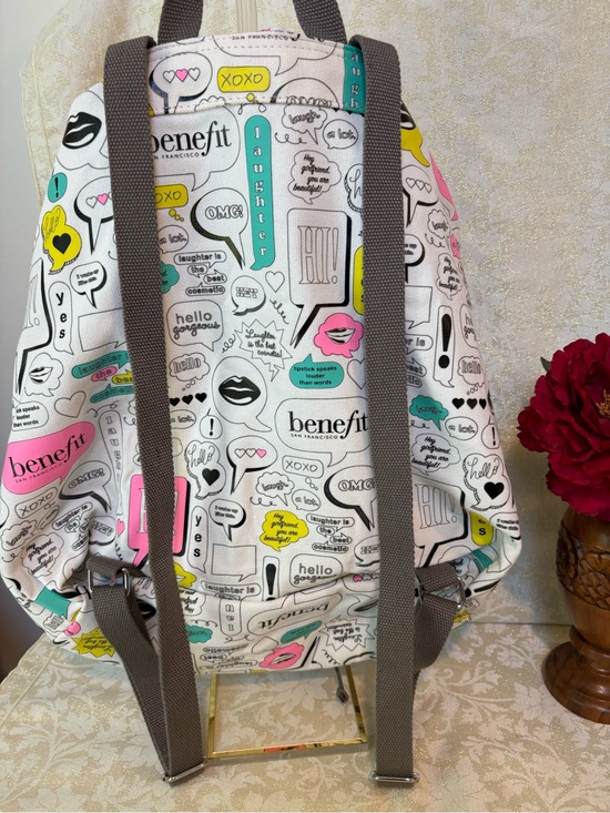 Benefit White Canvas Graphic Backpack with Pink, Teal & Yellow Accents main image 8
